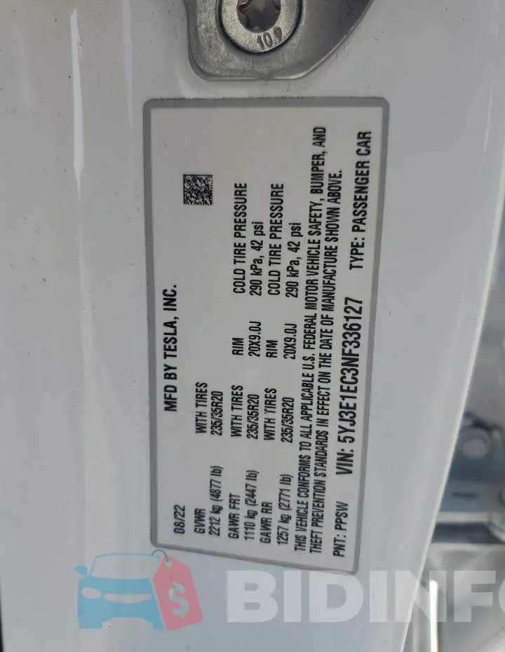 5YJ3E1EC3NF336127 Photo# 12