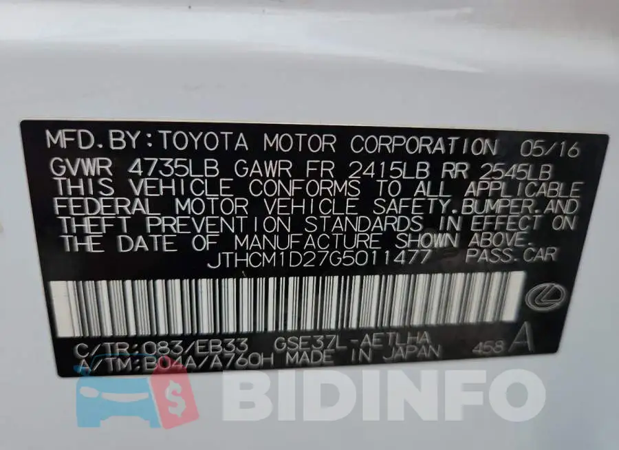 JTHCM1D27G5011477 Photo# 13