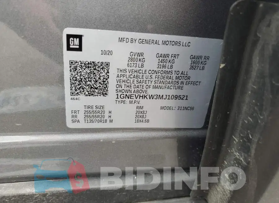1GNEVHKW3MJ109521 Photo# 13