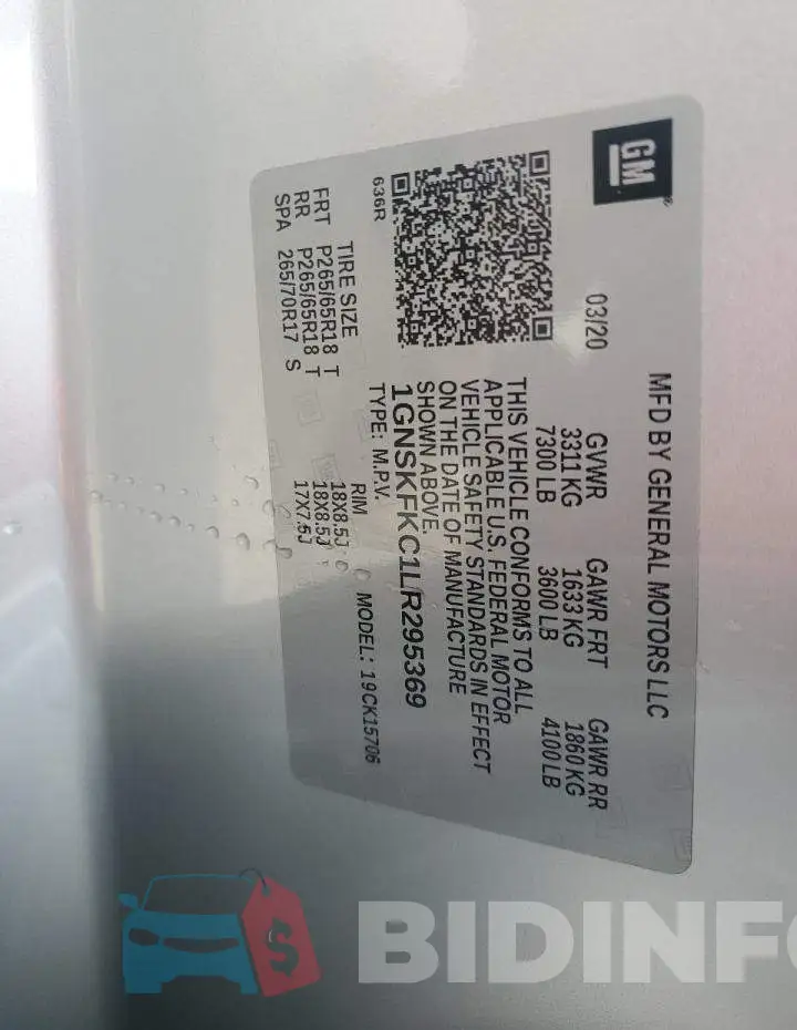 1GNSKFKC1LR295369 Photo# 13