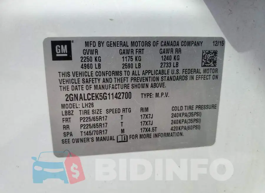 2GNALCEK5G1142700 Photo# 13