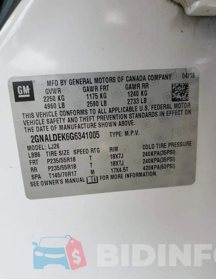 2GNALDEK6G6341005 Photo# 14