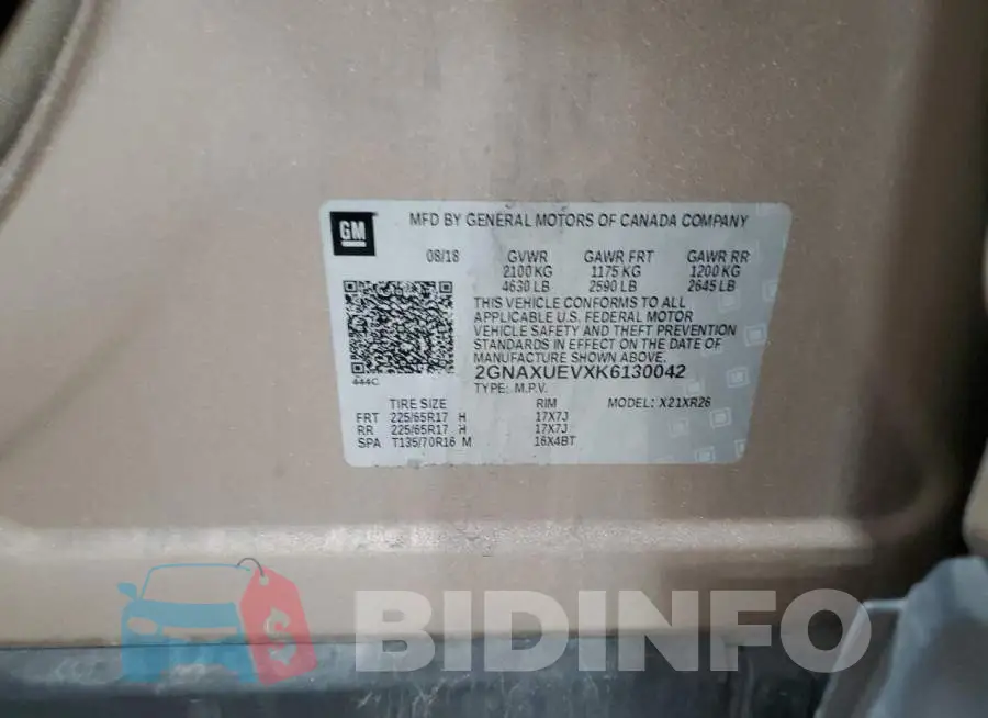 2GNAXUEVXK6130042 Photo# 14