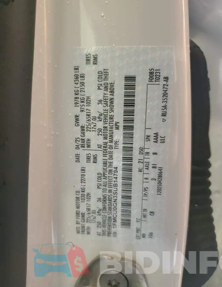 1FMCU0GN3SUB14794 Photo# 14