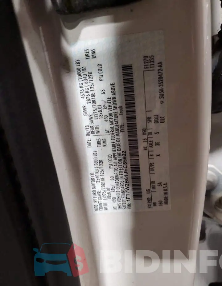 1FT7W2B61JEC85922 Photo# 13