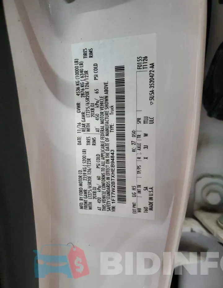 1FT7W2BTXHEB94843 Photo# 12
