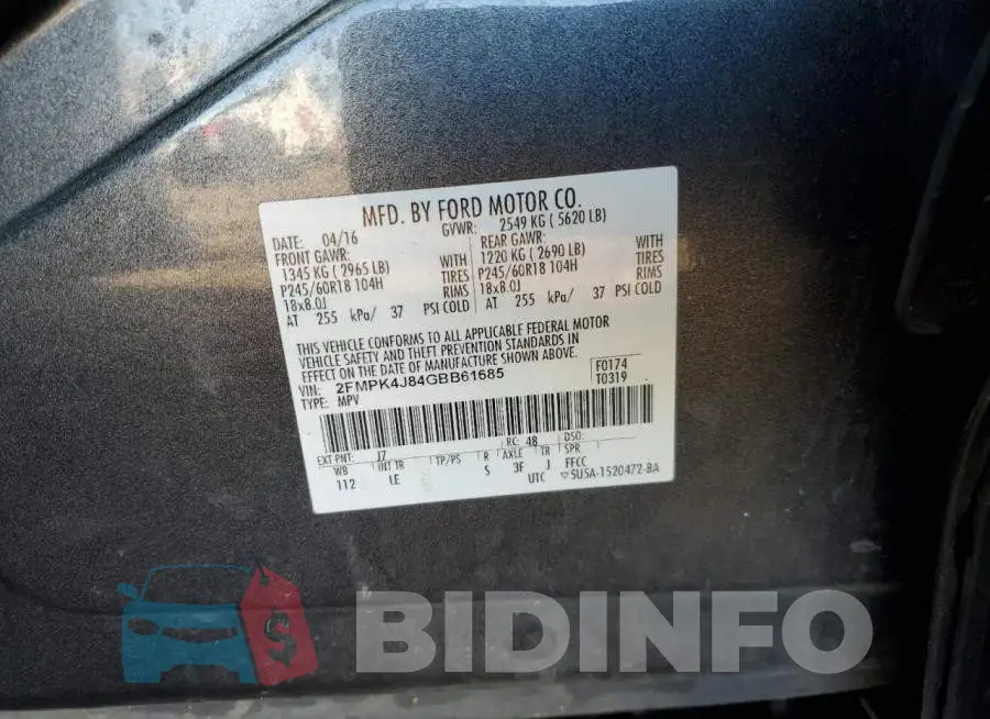 2FMPK4J84GBB61685 Photo# 14