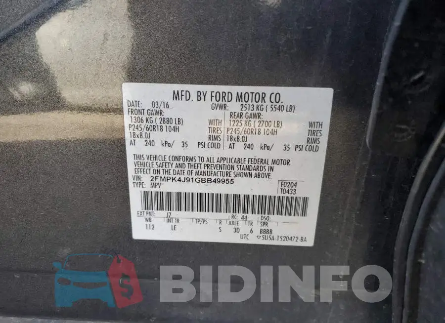 2FMPK4J91GBB49955 Photo# 13