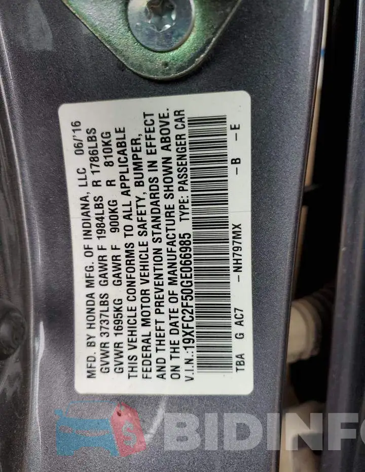 19XFC2F50GE066985 Photo# 12