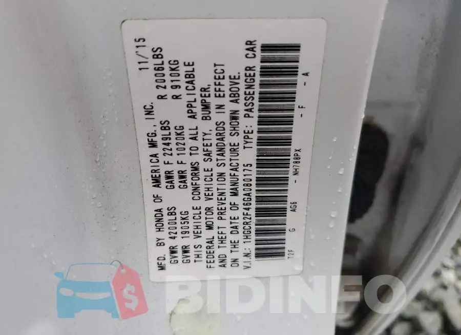1HGCR2F46GA080175 Photo# 12