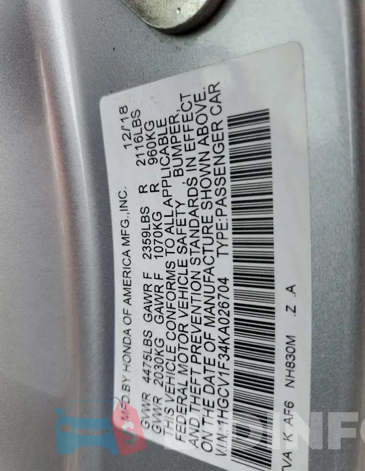 1HGCV1F34KA026704 Photo# 13
