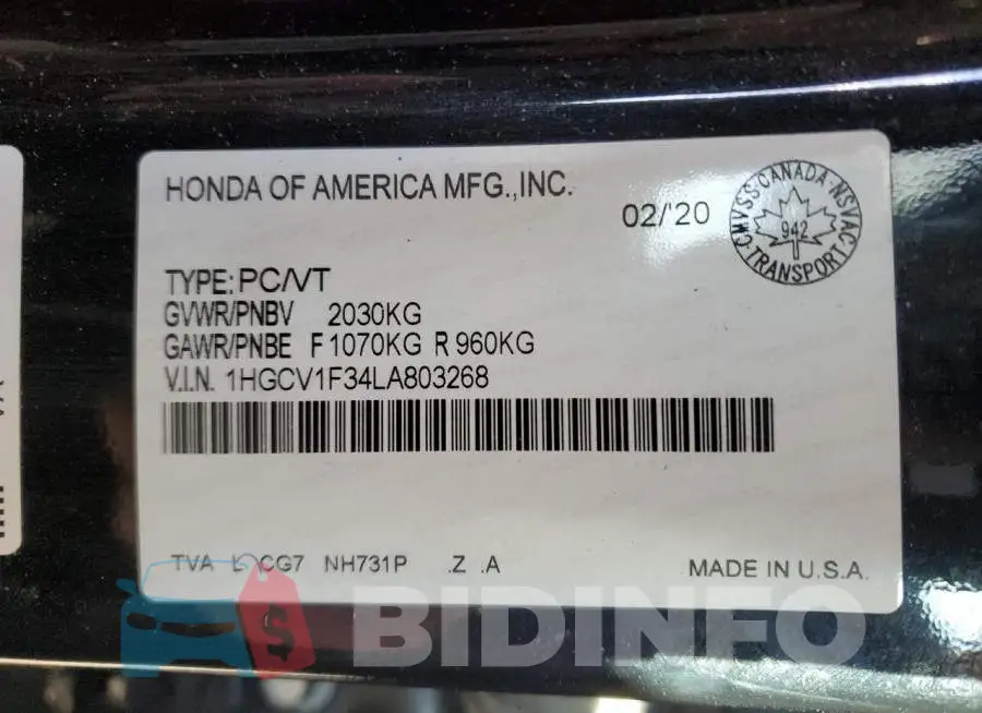 1HGCV1F34LA803268 Photo# 12