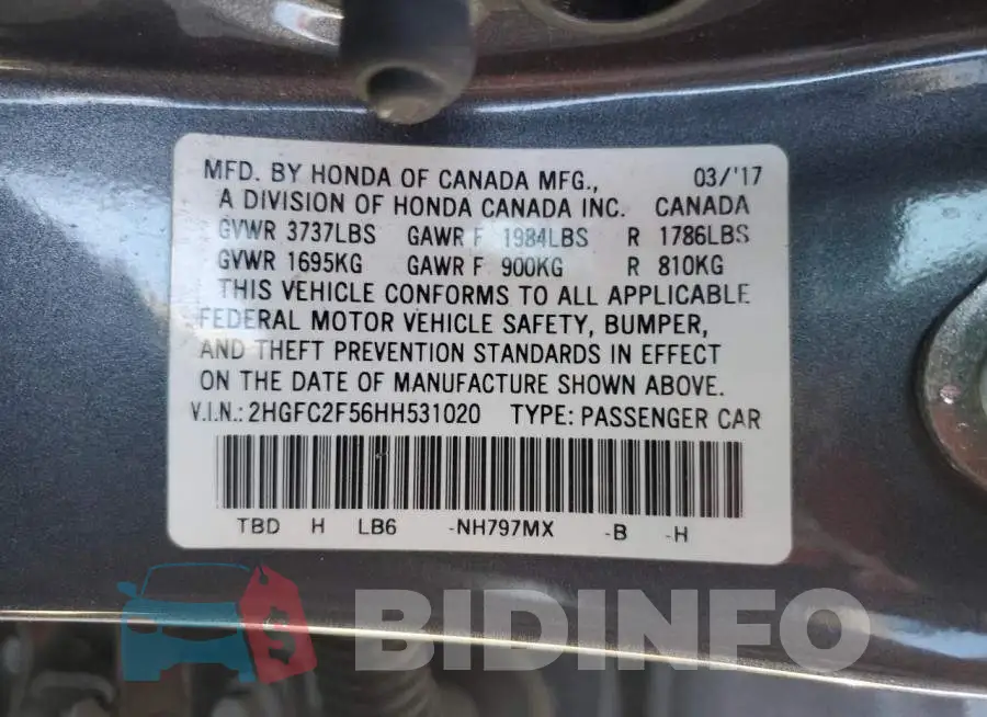 2HGFC2F56HH531020 Photo# 12