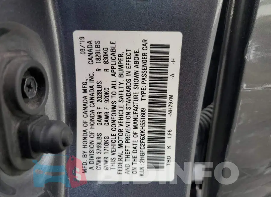 2HGFC2F6XKH551609 Photo# 12