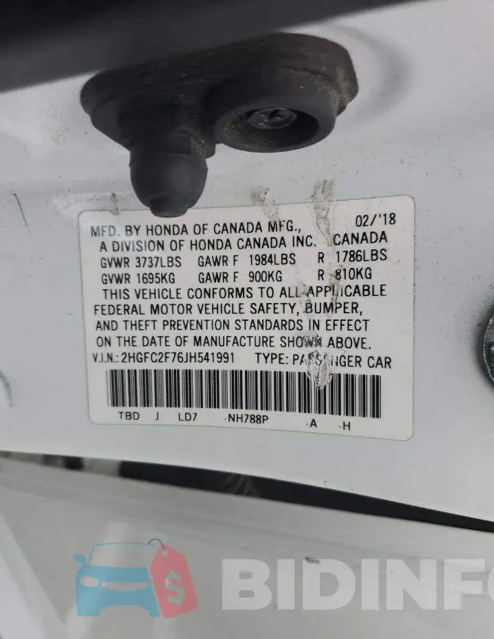 2HGFC2F76JH541991 Photo# 12