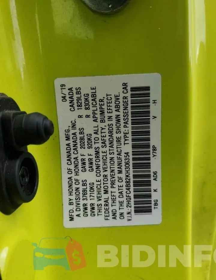 2HGFC4B82KH306354 Photo# 12