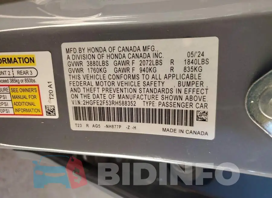 2HGFE2F53RH588352 Photo# 13