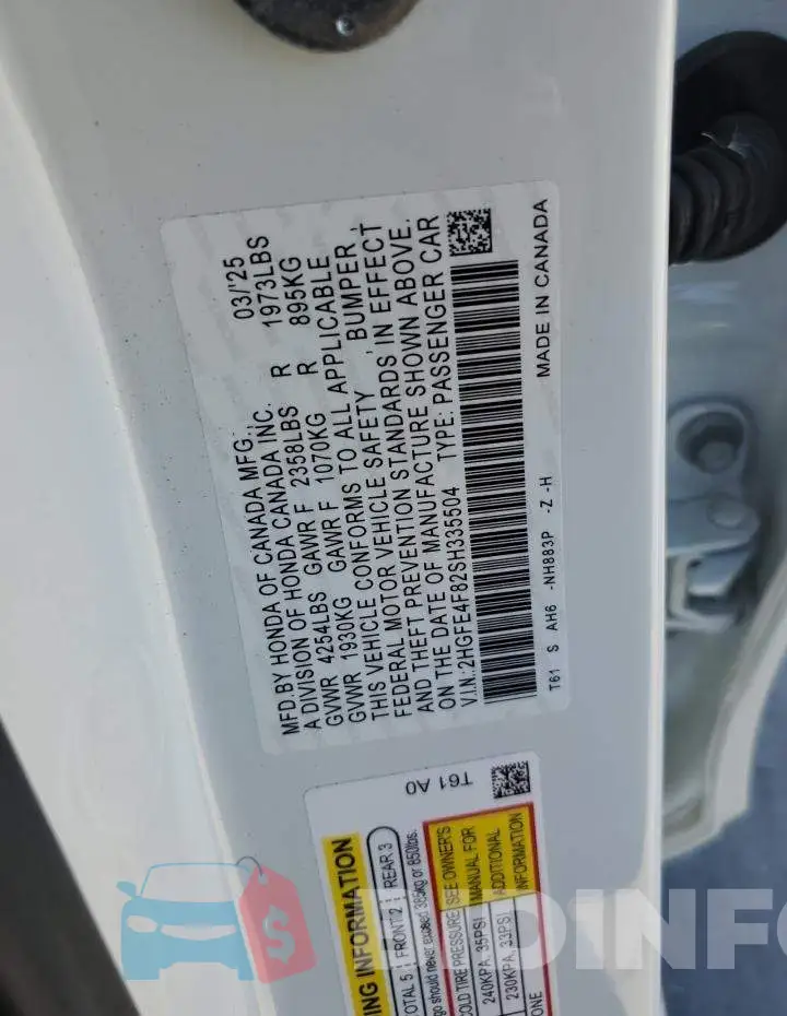2HGFE4F82SH335504 Photo# 12