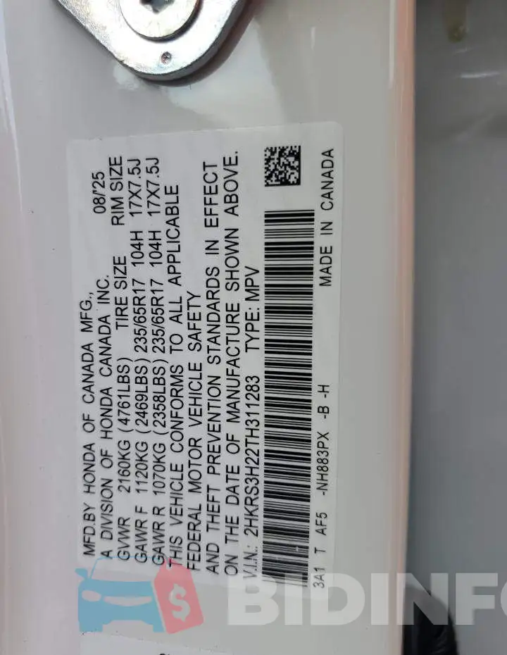 2HKRS3H22TH311283 Photo# 13