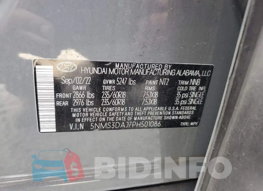 5NMS3DAJ7PH501086 Photo# 13