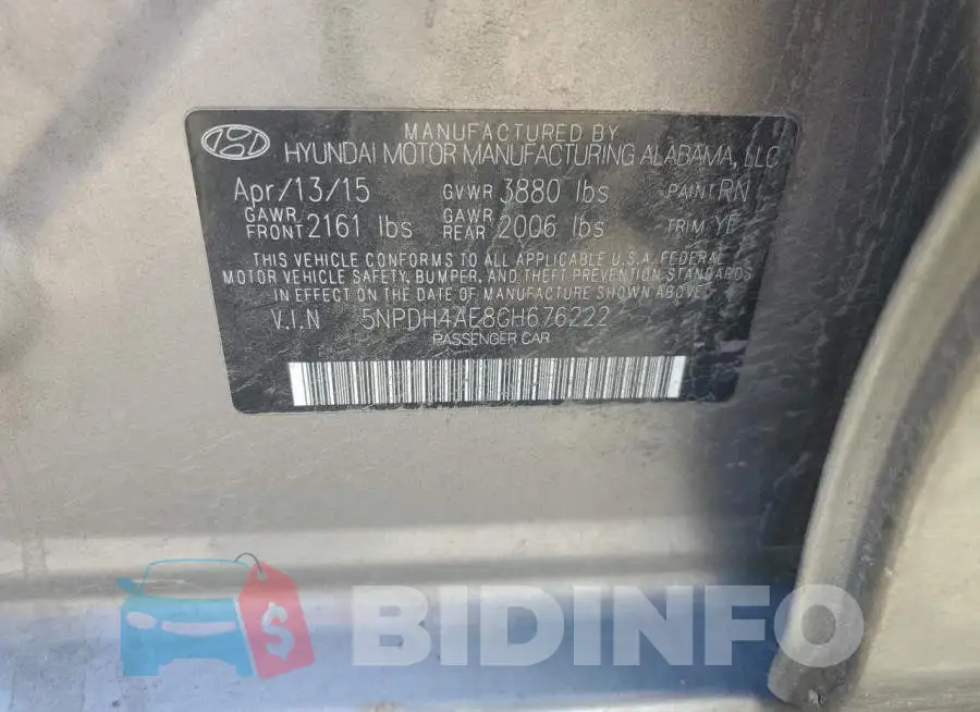 5NPDH4AE8GH676222 Photo# 12