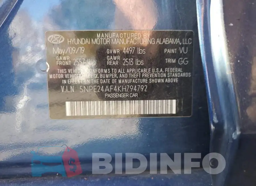 5NPE24AF4KH794792 Photo# 13