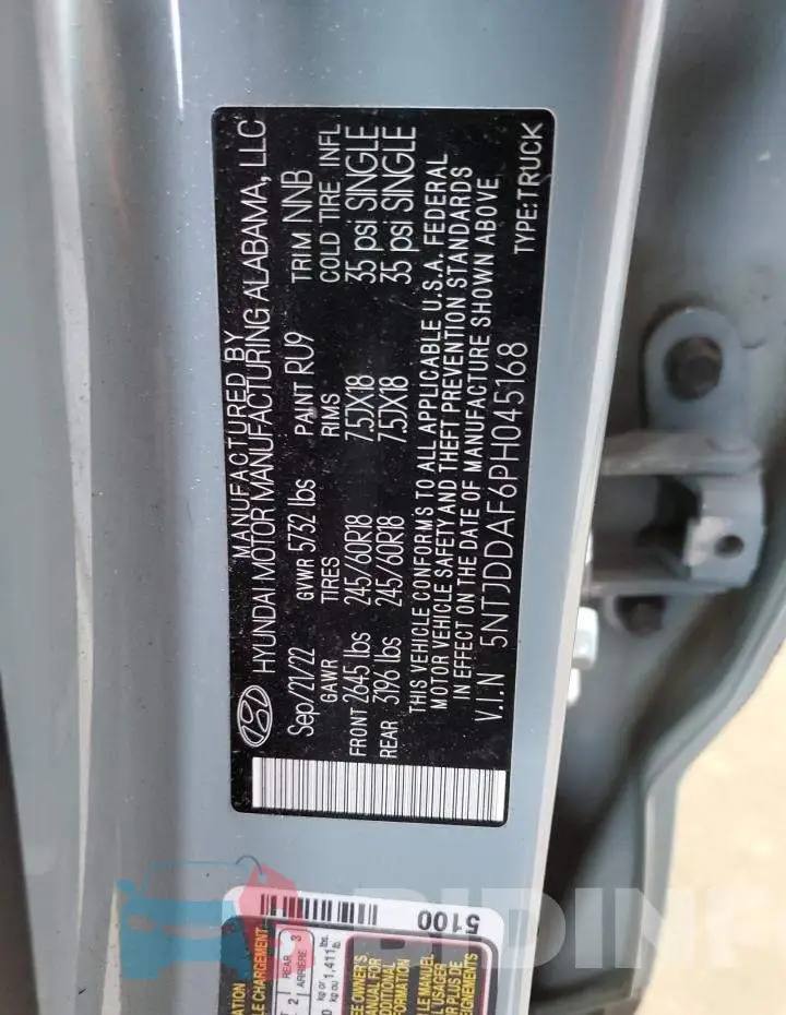 5NTJDDAF6PH045168 Photo# 12