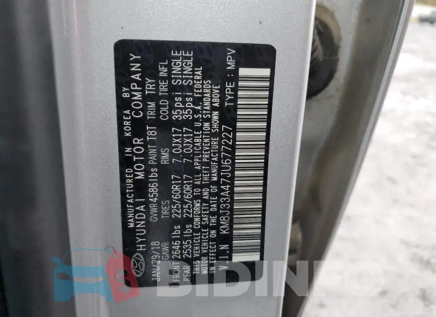 KM8J33A47JU677227 Photo# 13