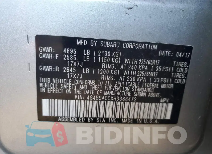 4S4BSACCXH3388472 Photo# 13
