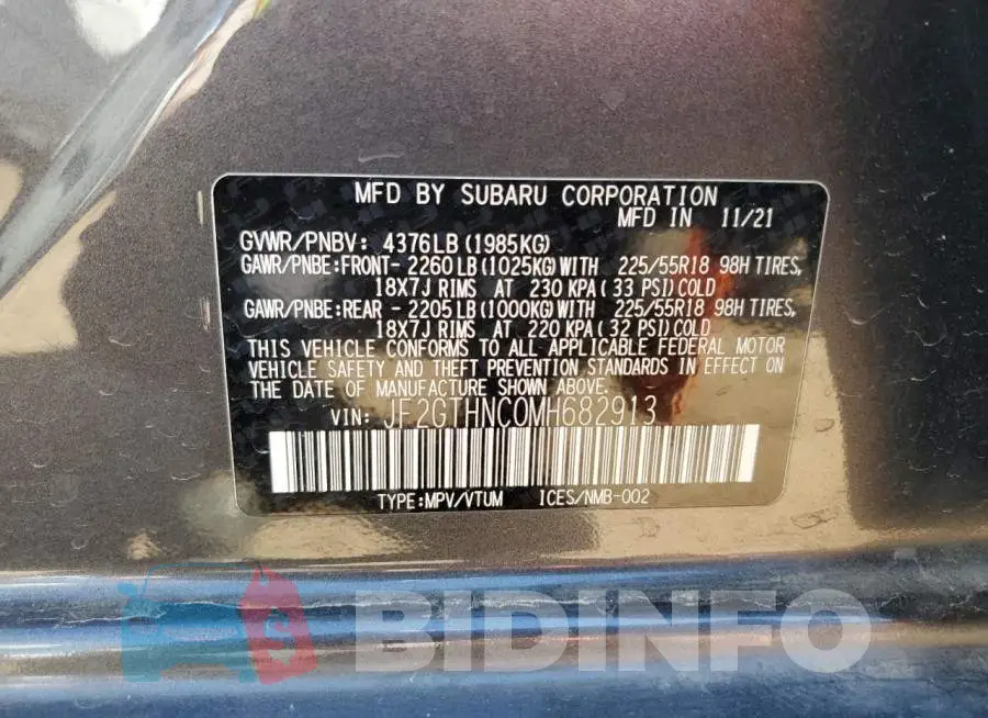 JF2GTHNC0MH682913 Photo# 13
