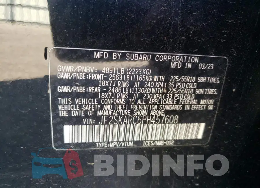 JF2SKARC6PH457608 Photo# 13