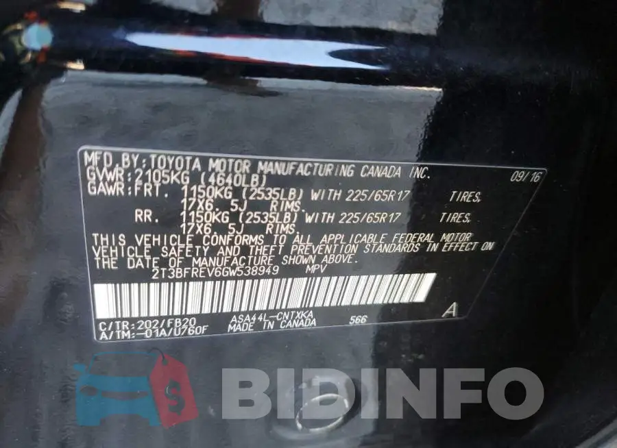 2T3BFREV6GW538949 Photo# 13