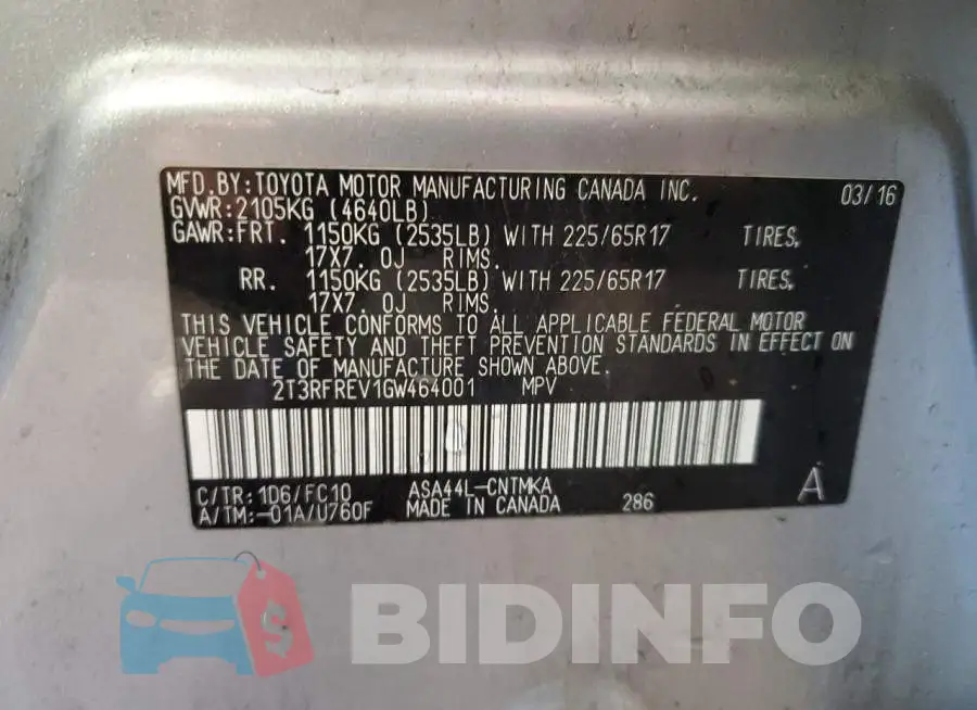 2T3RFREV1GW464001 Photo# 13