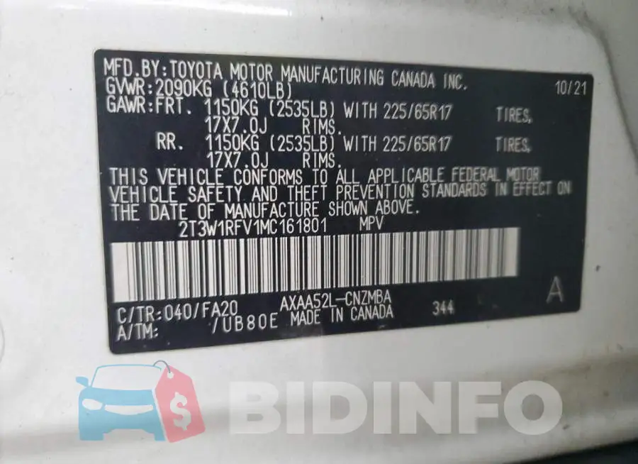 2T3W1RFV1MC161801 Photo# 14