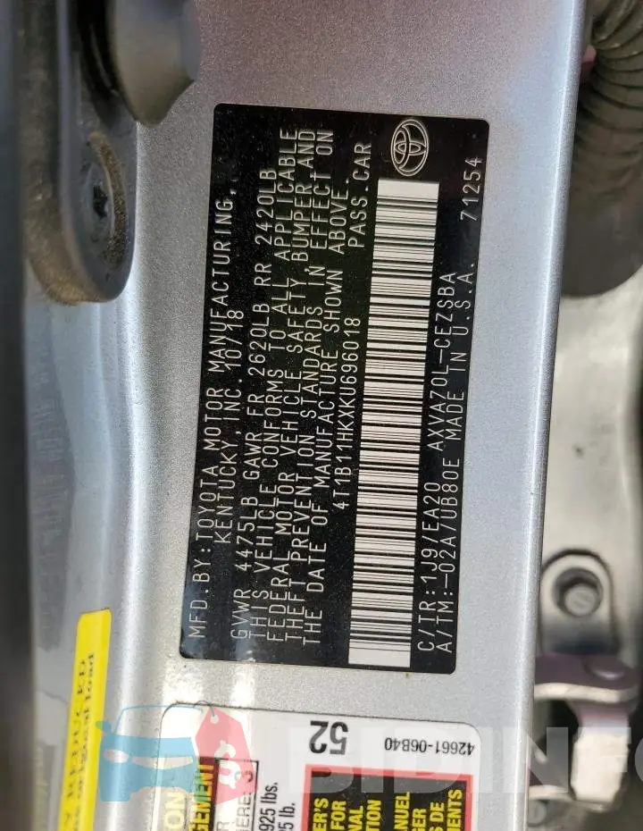 4T1B11HKXKU696018 Photo# 12