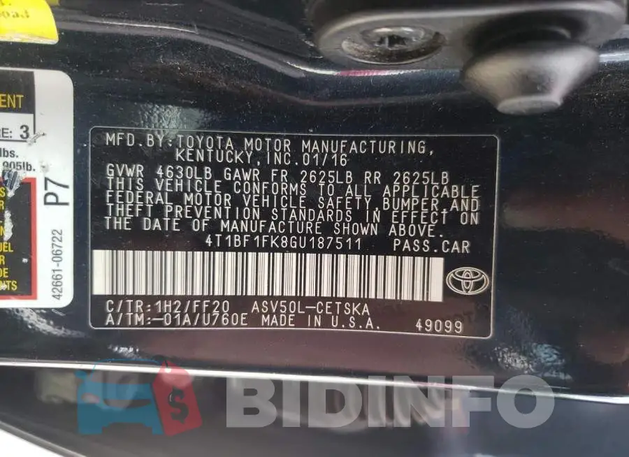 4T1BF1FK8GU187511 Photo# 13