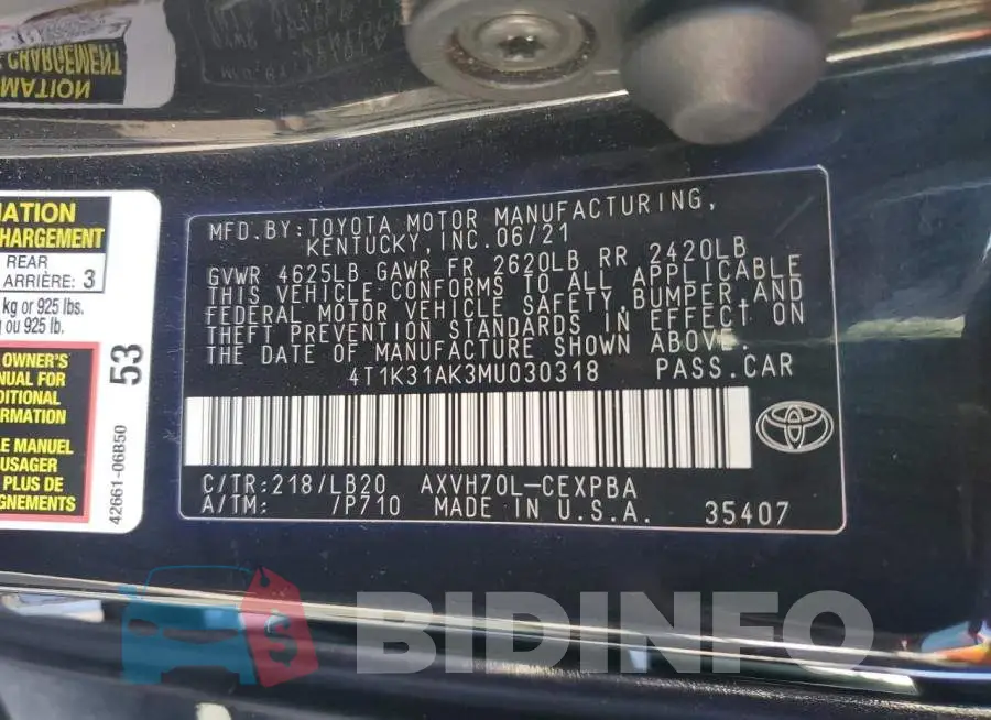 4T1K31AK3MU030318 Photo# 12