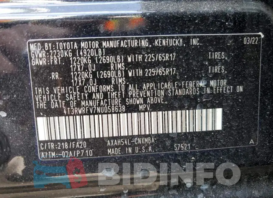 4T3RWRFV7NU058638 Photo# 13