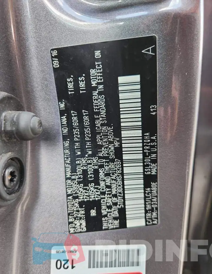 5TDYZ3DC6HS782697 Photo# 12