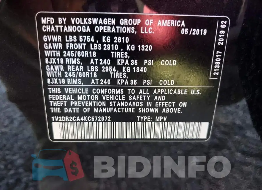 1V2DR2CA4KC572972 Photo# 13