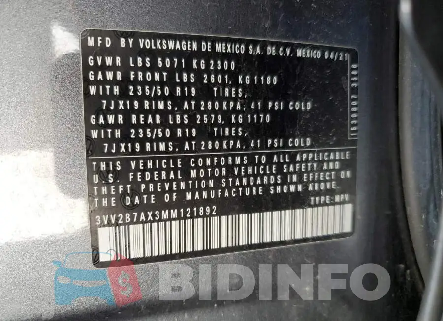 3VV2B7AX3MM121892 Photo# 13