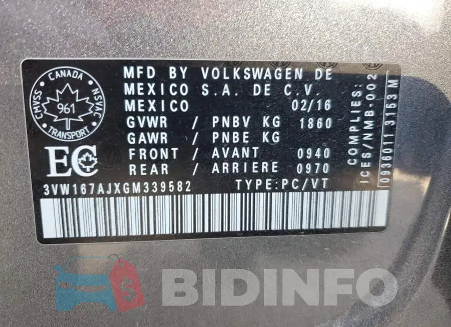 3VW167AJXGM339582 Photo# 12