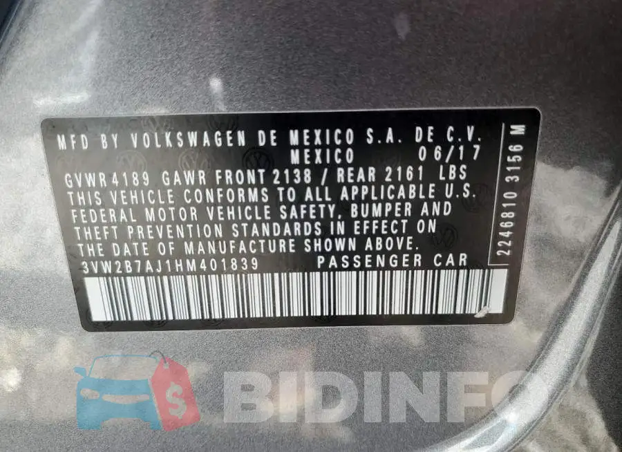 3VW2B7AJ1HM401839 Photo# 13