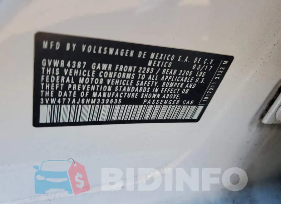 3VW4T7AJ6HM339635 Photo# 12