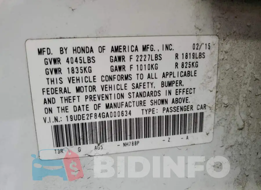 19UDE2F84GA000634 Photo# 13