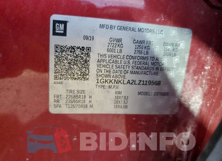 1GKKNKLA2LZ119568 Photo# 13