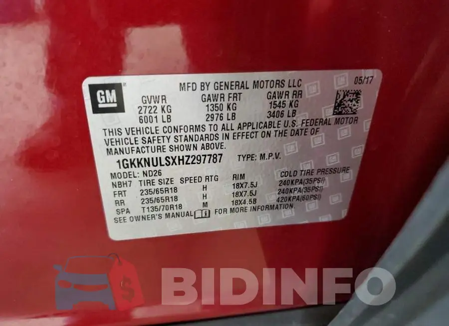 1GKKNULSXHZ297787 Photo# 13
