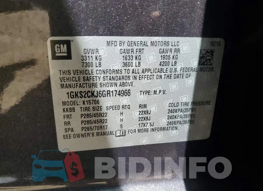 1GKS2CKJ6GR174966 Photo# 14