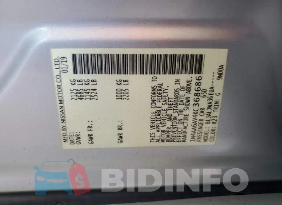 1N4AA6AV4KC368686 Photo# 12