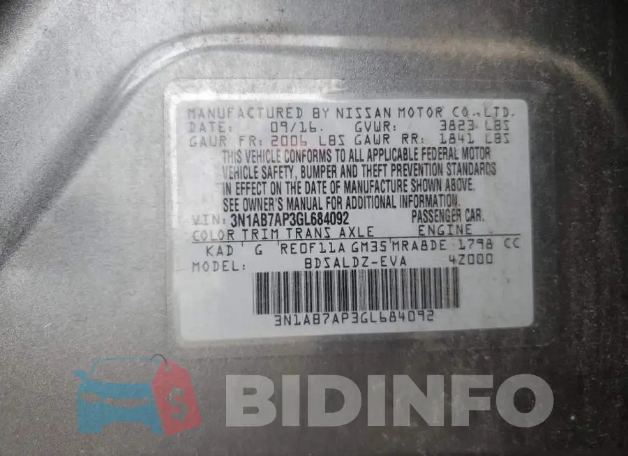 3N1AB7AP3GL684092 Photo# 13
